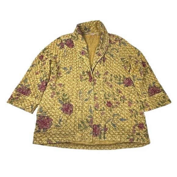 Soft Surroundings Embroidered Jacket Sz. XL Mustard Floral Artsy Lagenlook Boho - Picture 11 of 11